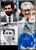 An album of signed photographs of flat race jockeys and owners, in sleeves in a ring binder file,