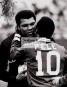 A Pele and Muhammad Ali double-signed photographic print, a 20 by 16in.