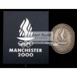 Rare Manchester British Olympic bid medal for the 2000 Olympic Games, hallmarked silver,