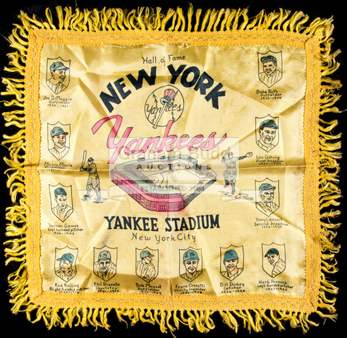 New York Yankees Hall of Fame commemorative 'silk', honouring the players Babe Ruth, Lou Gehrig,