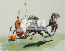 John Arthur Board (1886-1975) POLO PLAYERS pen & ink & watercolour, 19 by 24cm.