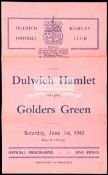 11 Dulwich Hamlet home programmes season 1939-40, including fixtures v Wimbledon, Golders Green,