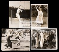 Collection of 20 period b&w press tennis photographs, subjects including Fred Perry, May Sutton,