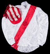 A set of race-worn silks in the colours of Saeed Manana owner of Warrsan, Night of Thunder,