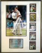 2005 Ashes-series winning montage signed by Andrew Flintoff & Geraint Jones,