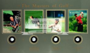 "The Masters of Golf" signed golf balls display, comprising golf balls signed by Arnold Palmer,