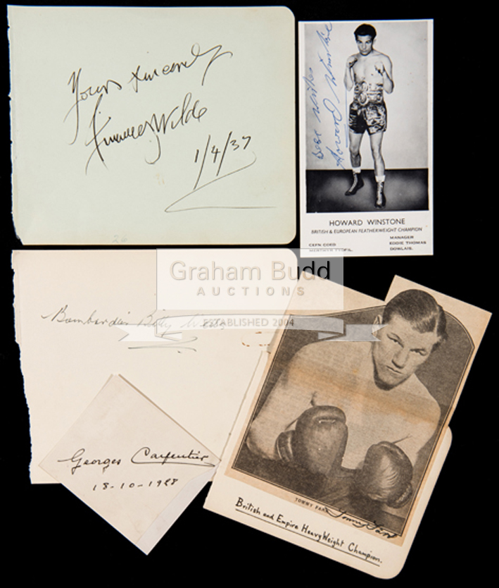 Boxing autographs, Tommy Farr signed newspaper picture, Howard Winstone signed postcard,