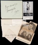 Boxing autographs, Tommy Farr signed newspaper picture, Howard Winstone signed postcard,