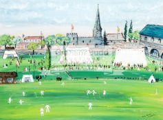 John Paddy Carstairs (1910-1970) CRICKET MATCH signed, watercolour & gouache, 52 by 70cm.