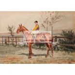 Walter Vernon (early 20th century) PORTRAIT OF THE RACEHORSE "SAUSORINO" WITH JOCKEY UP signed,