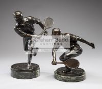 Pair of fine quality bronzes of tennis players circa 1920, signed Mesdag,