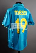 Lionel Messi signed Barcelona replica jersey, a turquoise No.