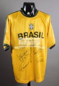 Replica 4-star Brazil jersey signed by seven members of the 1970 World Cup winning team,