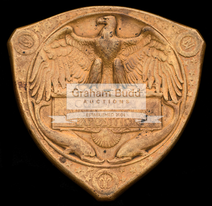 'Gold Medal' of the Louisiana Purchase Exposition 1904, triangular gilt-bronze, 70mm.