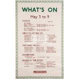 London Transport poster for sporting fixtures in May 1931, titled WHAT'S ON , MAY 3 to 9,