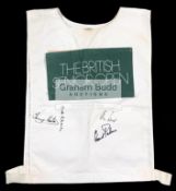 Autographed Gary Player caddie's tabard from a British Senior Open Golf Championship,