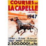 Large 1947 French poster for trotting races at La Capelle racetrack,