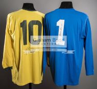Signed Pele and Gordon Banks 1970 World Cup style jerseys,