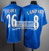 John Terry and Frank Lampard signed Chelsea centenary season replica home jerseys,