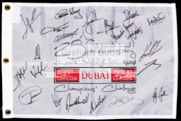 Multi-signed 2014 Dubai Classic golf tournament souvenir pin flag,