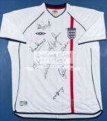 An England replica shirt signed by 10 capped internationals who have played for West Ham United