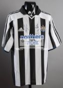 Newcastle United replica jersey double-signed by Alan Shearer and Bobby Robson,