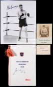 Boxing autographs, a Jack Dempsey signed menu, a Gene Tunney signed photograph, a James J.