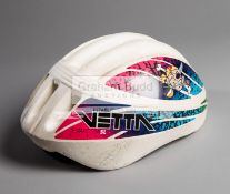 Marco Pantani signed cycling helmet, A white Vetta Testarossa SL helmet with printed Pirate motif,