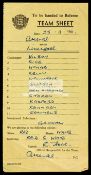 Official Football League team sheet: Arsenal v Liverpool 28th November 1970,