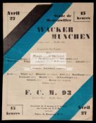 A very rare single sheet programme from the friendly match between FCM 93 (FC Mulhouse) and Wacker