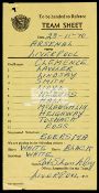 Official Football League team sheet: Arsenal v Liverpool 28th November 1970,