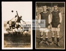 Two Burnley FC postcards, a double-portrait of Burnley footballers and signed by one of them,