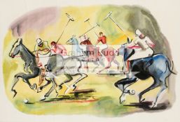 Scalgo (French, 20th century) POLO MATCH signed in pencil, watercolour on paper, 40 by 57cm.