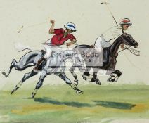 John Arthur Board (1886-1975) POLO PLAYERS pen & ink & watercolour, 19 by 23cm.