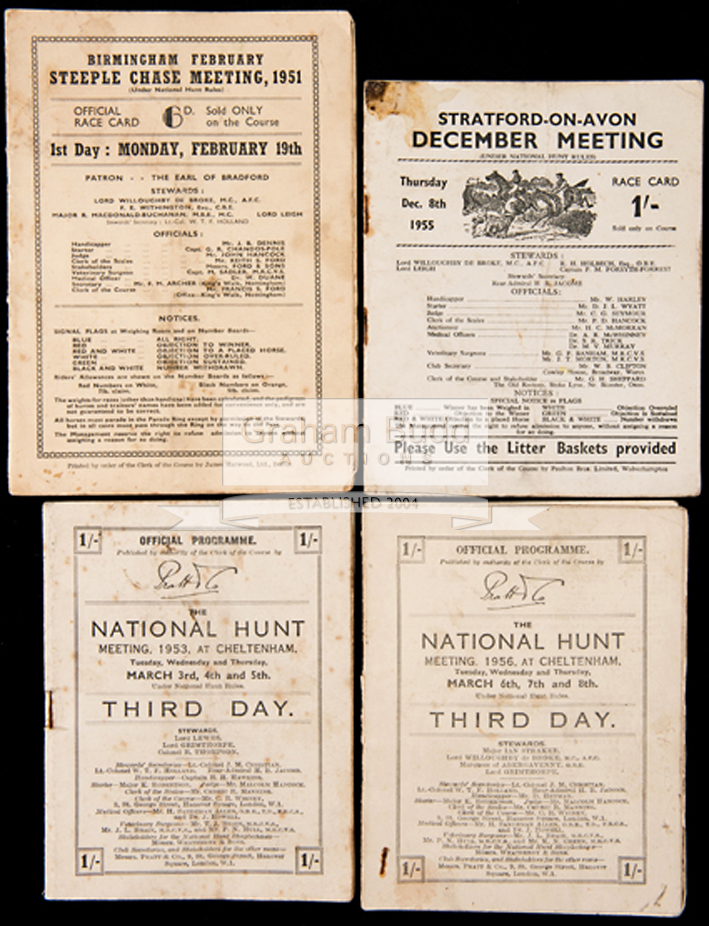 Racecards including the 1953 and 1956 Cheltenham Gold Cups,