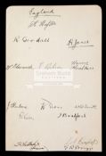 The signatures of the England football team from the 'Wembley Wizards' match v Scotland at Wembley