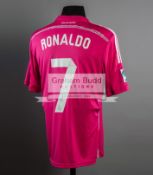 Cristiano Ronaldo signed Real Madrid replica jersey, a pink 2014-15 away signed to the reverse No.