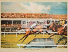 Two Neil Cawthorne prints of Red Rum signed by the jockeys Brian Fletcher and Tommy Stack,