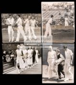 Collection of 16 period b&w press tennis photographs, including Queens Club, Wimbledon, Davis Cup,