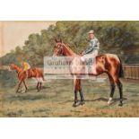 Walter Vernon (early 20th century) PORTRAIT OF THE RACEHORSE "SIGNORILLO" WITH JOCKEY UP WITH