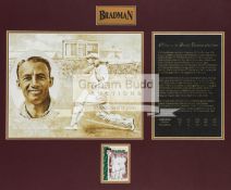 A Don Bradman autographed framed display, mounted with a Bradman signed Weetbix card,