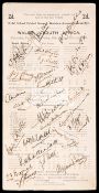 Very rare and signed cricket scorecard Wales v South Africa played at Colwyn Bay July 1929,