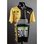 Usain Bolt signed Rio 2016 Olympic Games replica Jamaica running vest,