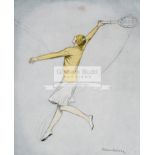 A collection of 15 framed decorative tennis prints, including advertisements,