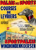 Belgian vintage poster for greyhound racing at the Palais des Sports in Brussels,