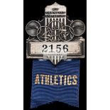 Los Angeles 1932 Olympic Games athletics official's badge, Silvered, 40 by 40mm.