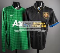 Manchester United replica jerseys signed by Eric Cantona & Peter Schmeichel,