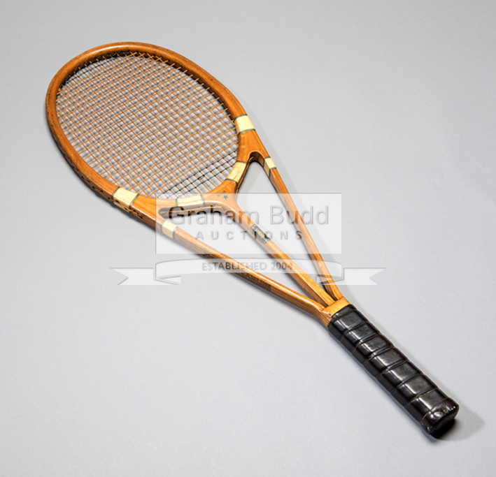 Hazell's Streamline Blue Star racquet circa 1937, with innovate three branch design,