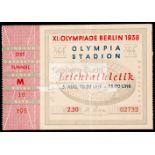Berlin 1936 Olympic Stadium entrance ticket for 5th August the day Jesse Owens won the 200m in a