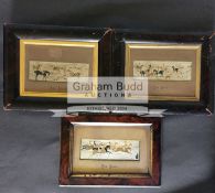 Three 19th century horse racing/hunting Stevengraph silks, by Thomas Stevens, Coventry & London,